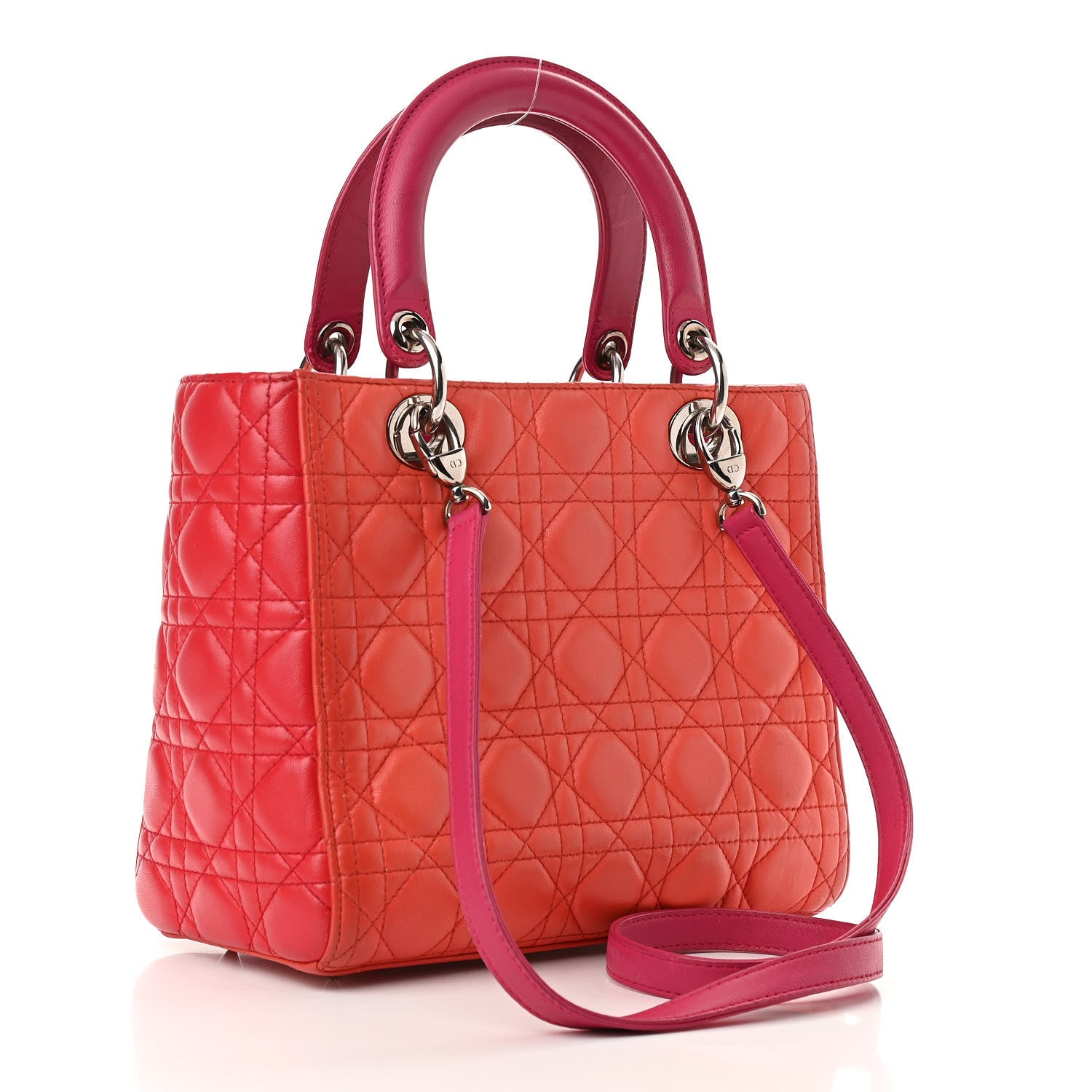 Christian Dior Lambskin Cannage Medium Bi-Color Lady Dior Orange Fuchsia 3 of 16
