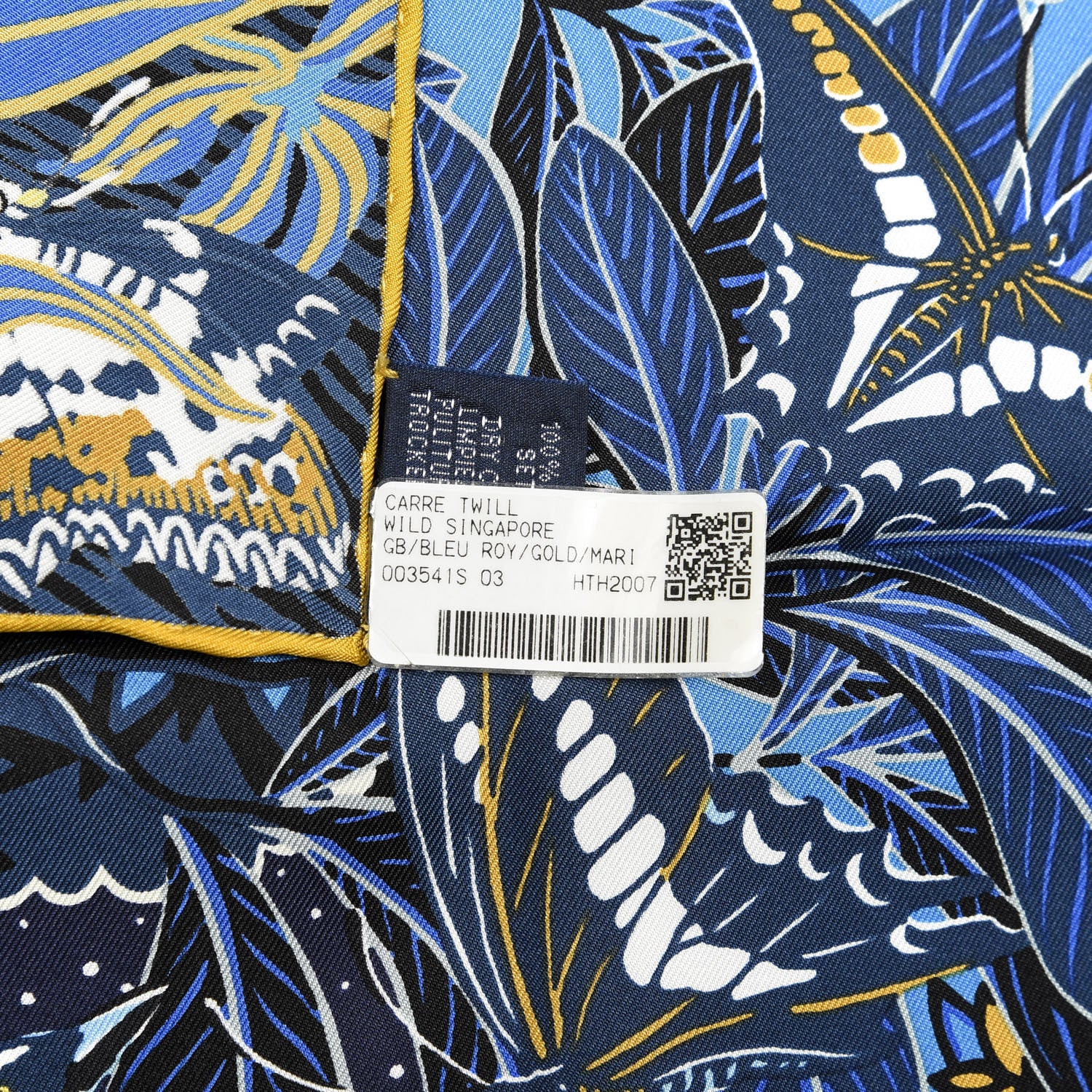 Hermes Silk Wild Singapore Scarf 90 Bleu Roy Gold Marine 3 of 3