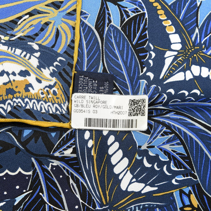Hermes Silk Wild Singapore Scarf 90 Bleu Roy Gold Marine 3 of 3