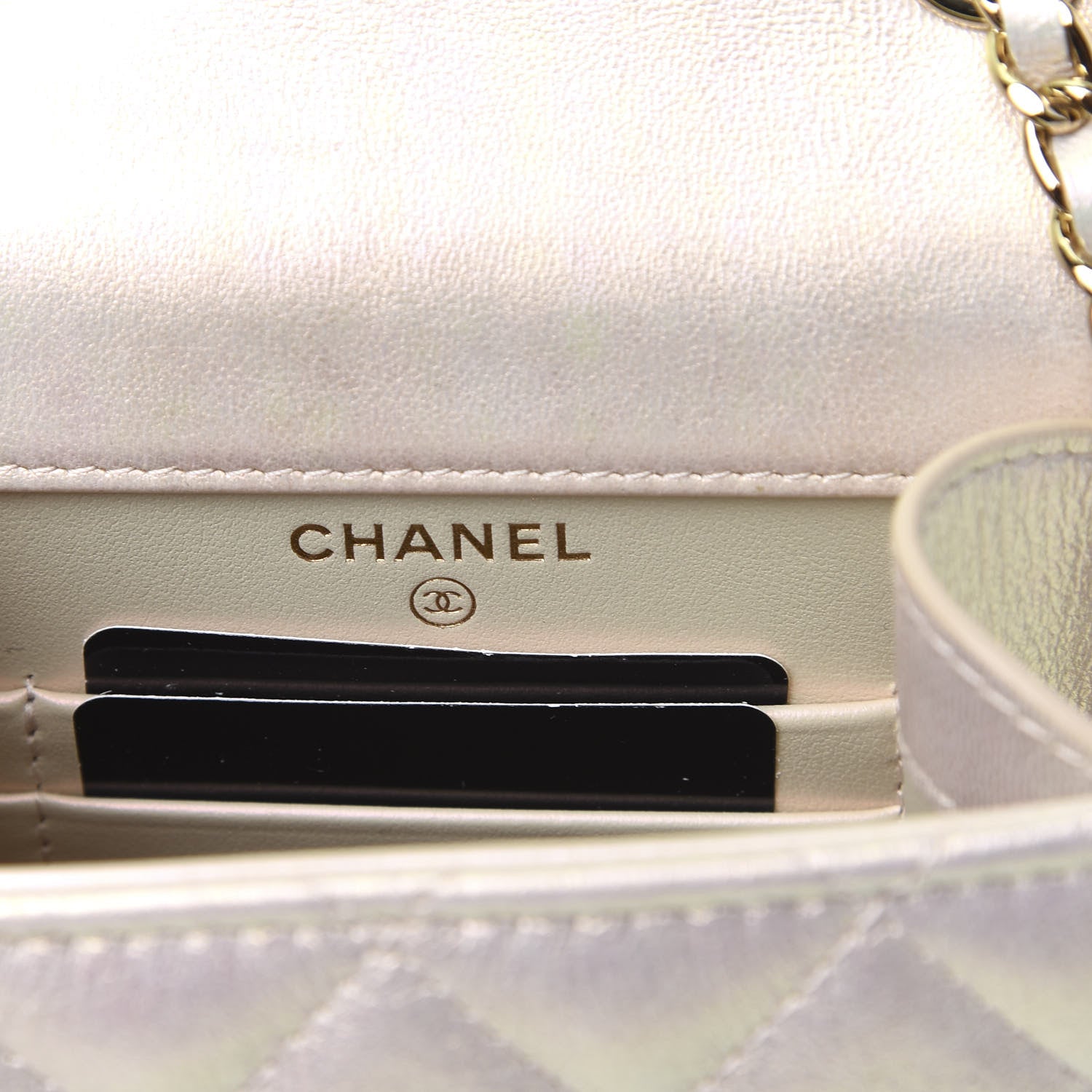 Chanel Iridescent Lambskin Quilted CC Phone Holder Ivory 6 of 11