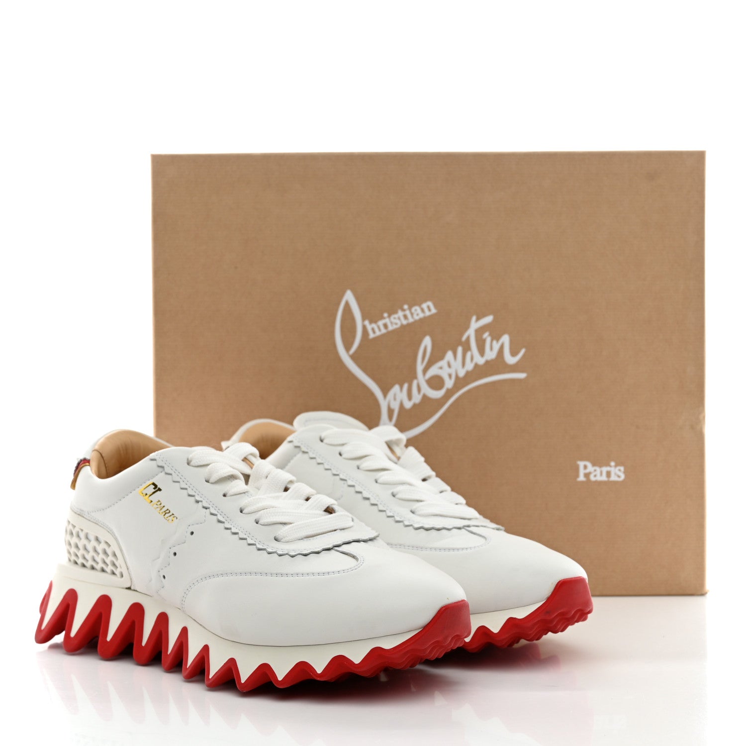 Christian Louboutin Calfskin Rubber Neoprene Nappa Mens Loubishark Sneakers 41 White 16 of 16