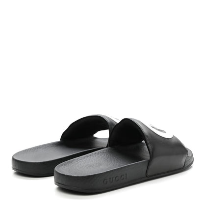 Gucci Nappa Miro Soft Calfskin Womens Interlocking G Slide Sandals 38 Black White 4 of 9
