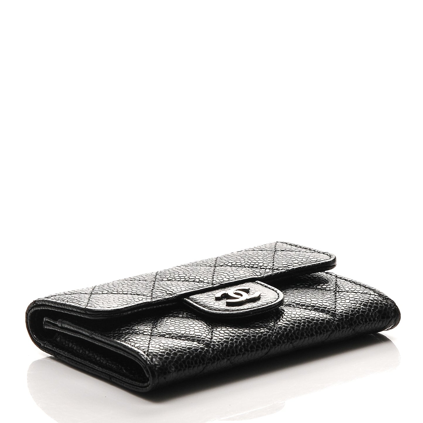 Caviar Quilted Flap Card Holder Black