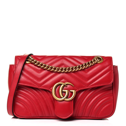 Gucci Calfskin Matelasse Small GG Marmont Shoulder Bag Hibiscus Red 1 of 4