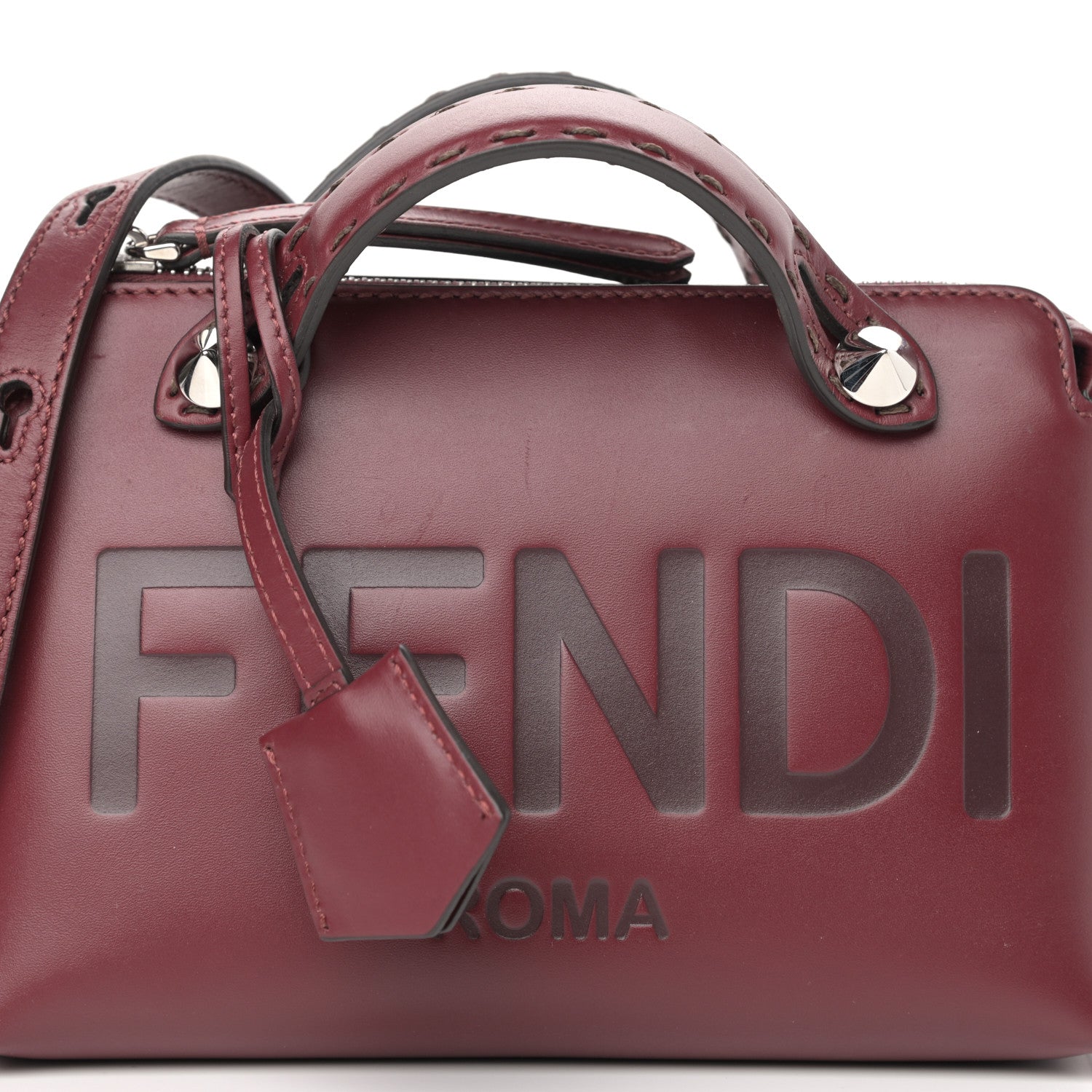 Fendi Vitello King Logo Embossed Mini By The Way Boston Bag Barolo 14 of 27
