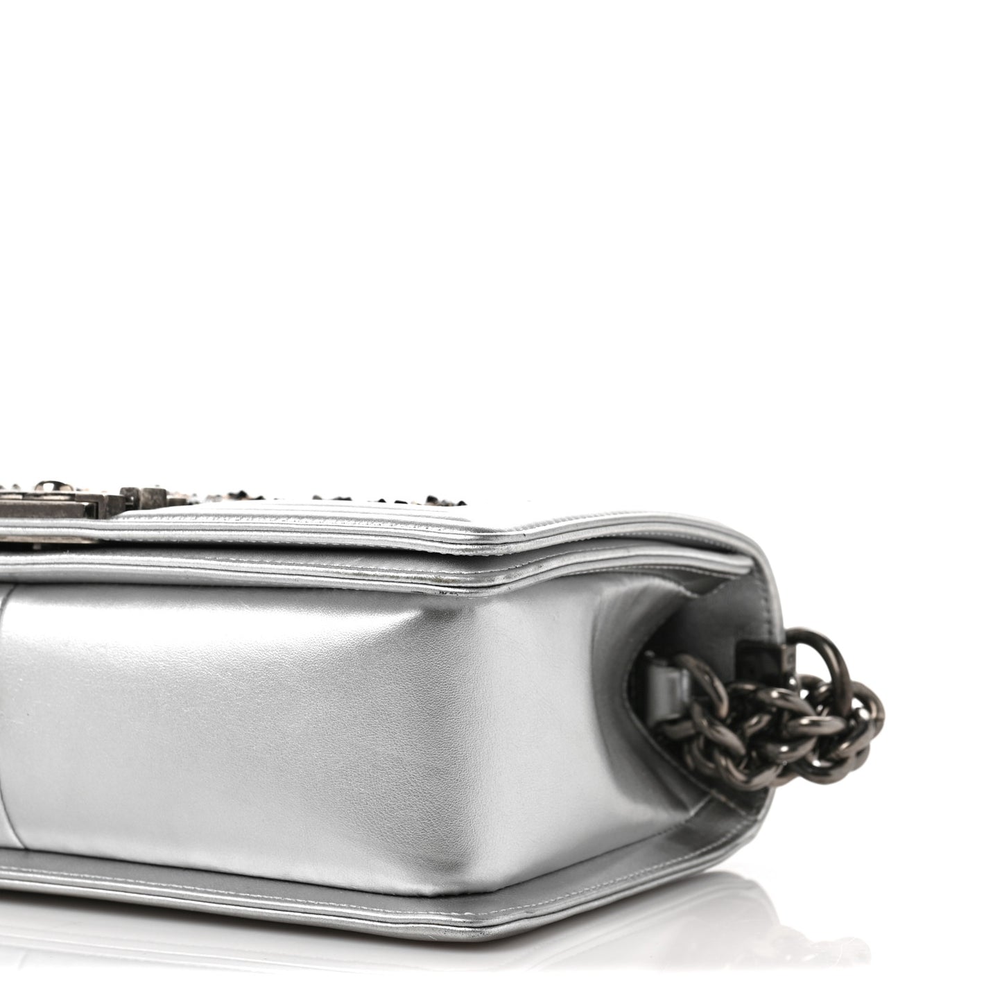 Metallic Lambskin Embellished Medium Boy Flap Silver