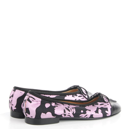 Chanel Glitter Printed Fabric Lambskin Cap Toe Ballerina Flats 38 Black Pink 4 of 6