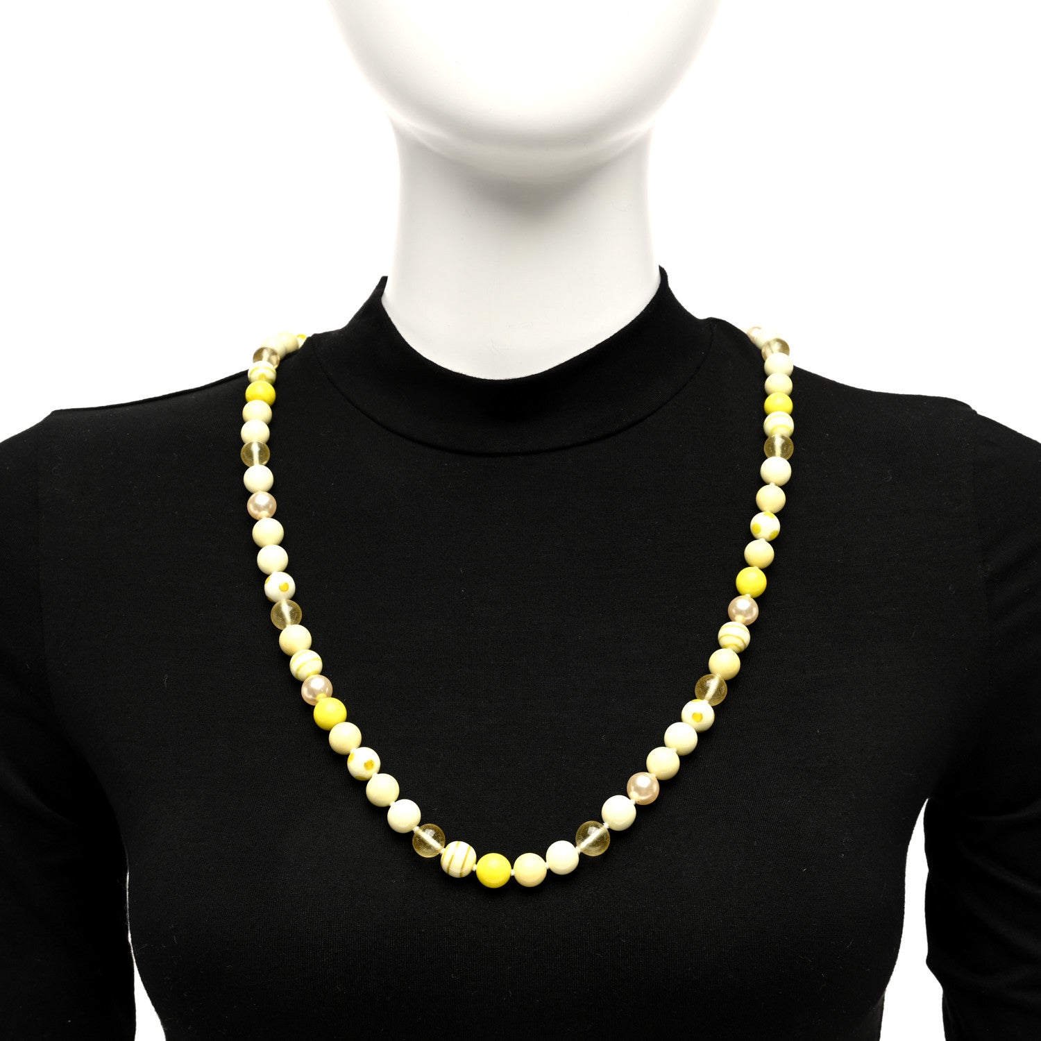 Chanel Resin Pearl Beaded CC Necklace Yellow Nacre Blanc 2 of 5