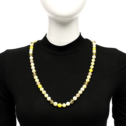 Chanel Resin Pearl Beaded CC Necklace Yellow Nacre Blanc 2 of 5