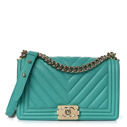 Chanel Caviar Chevron Quilted Medium Boy Flap Turquoise 1 of 8