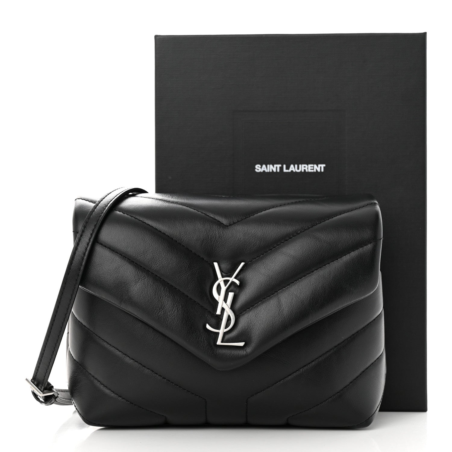 Saint Laurent Calfskin Y Quilted Monogram Toy Loulou Crossbody Bag Black 11 of 13
