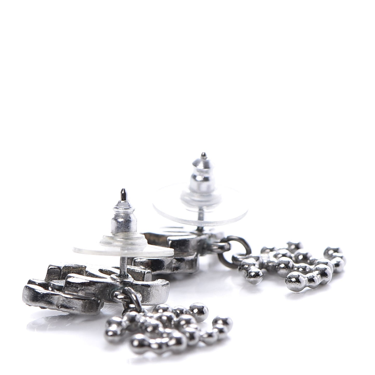 Metal Bead Crystal Double CC Drop Earrings Ruthenium
