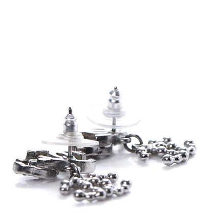 Chanel Metal Bead Crystal Double CC Drop Earrings Ruthenium 3 of 4