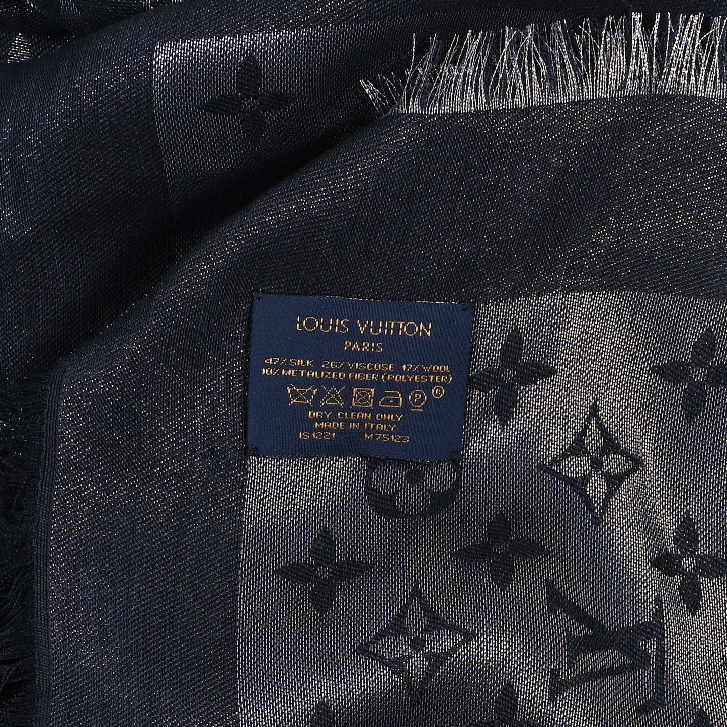 Silk Lurex Wool Monogram Shine Shawl Black