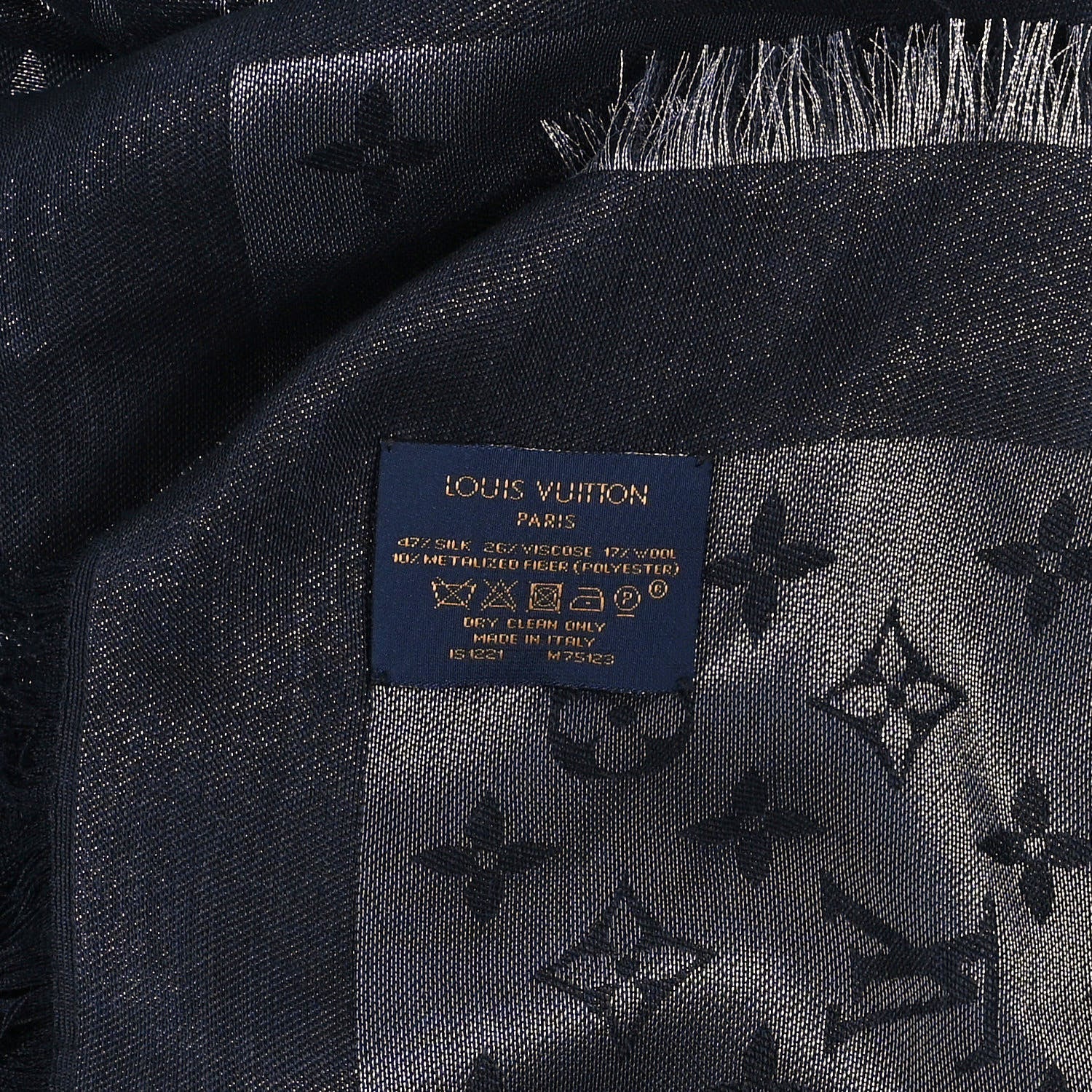 Louis Vuitton Silk Lurex Wool Monogram Shine Shawl Black 3 of 4