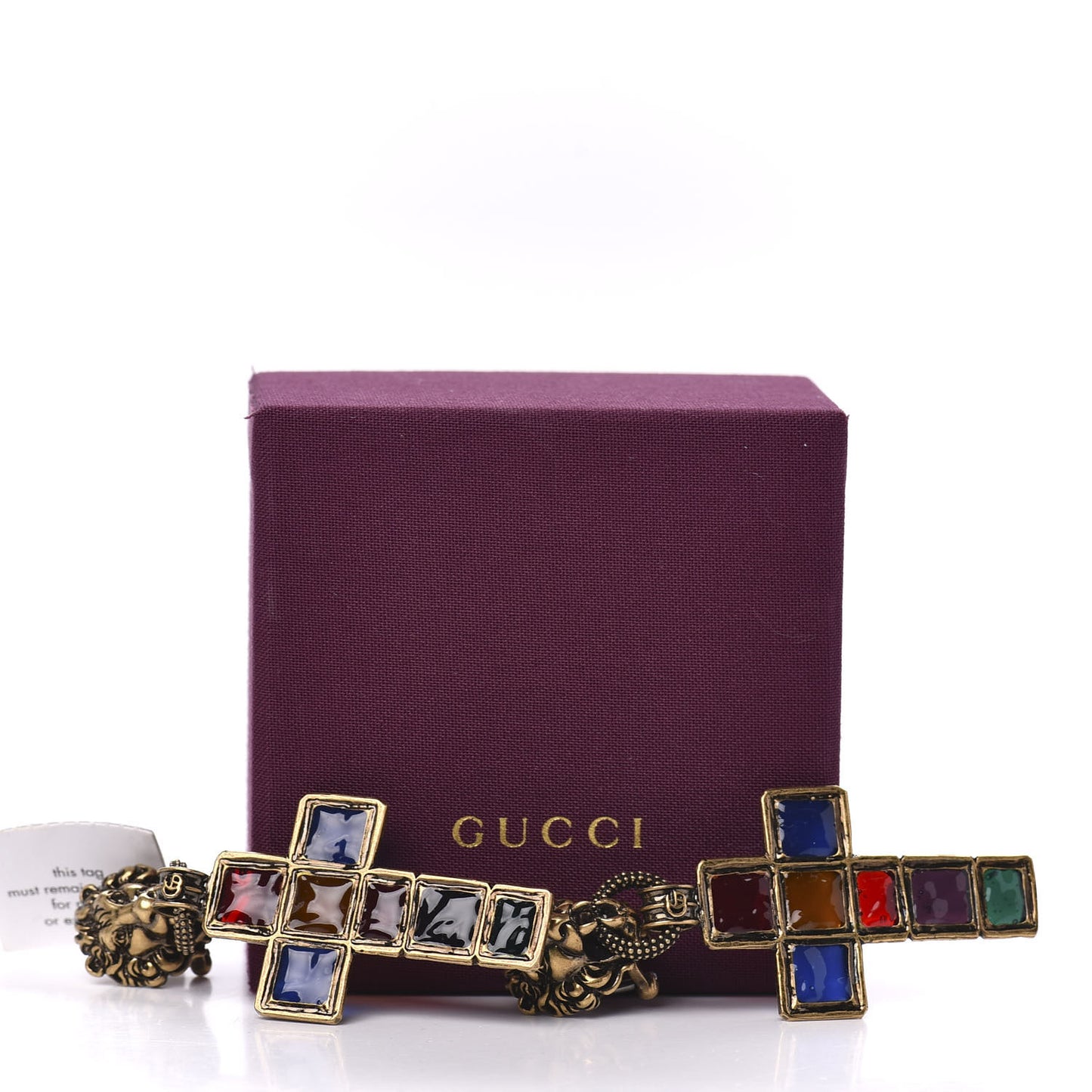 Metal Enamel Lion Cross Clip On Earrings Multicolor