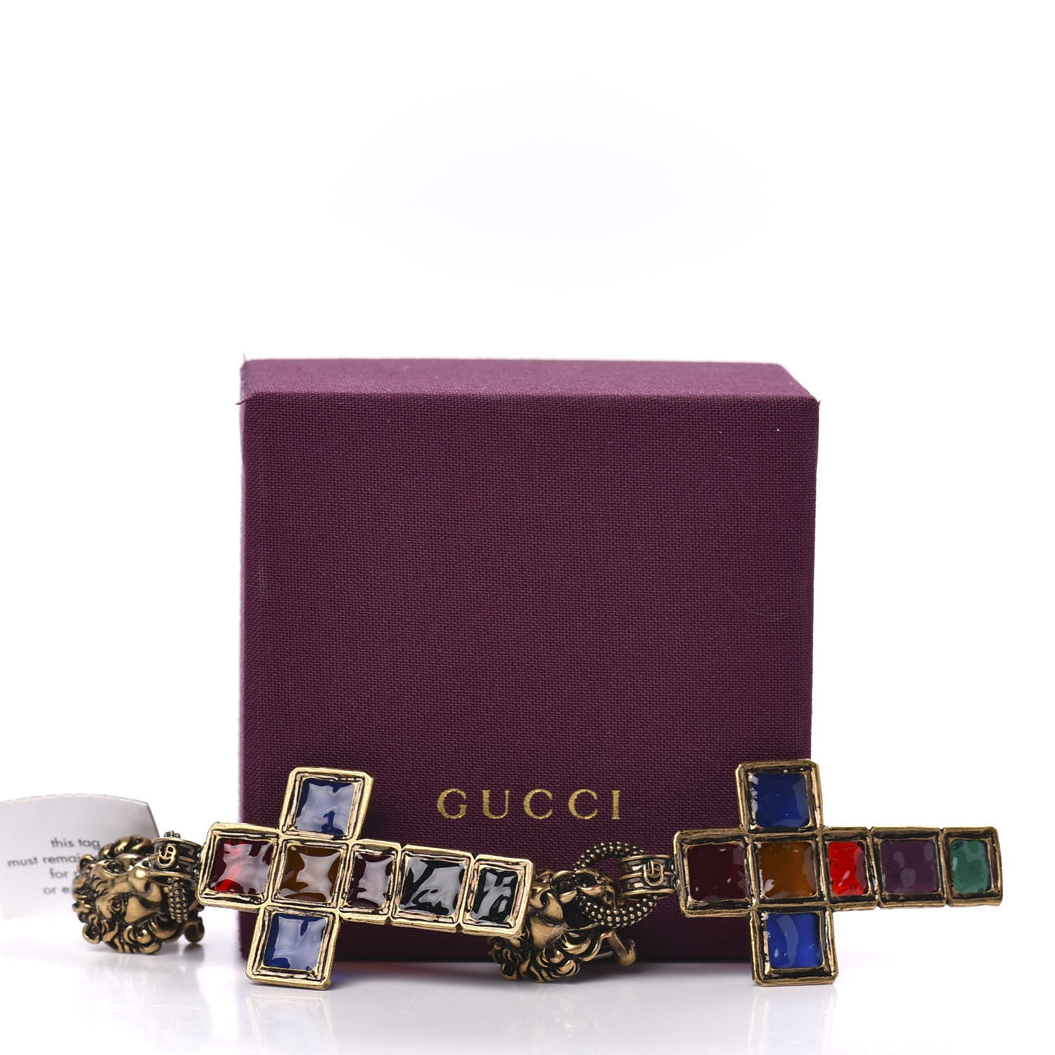 Gucci Metal Enamel Lion Cross Clip On Earrings Multicolor 5 of 5
