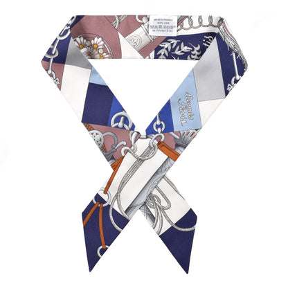 Hermes Silk Cliquetis Twilly Marine White Marron 1 of 4