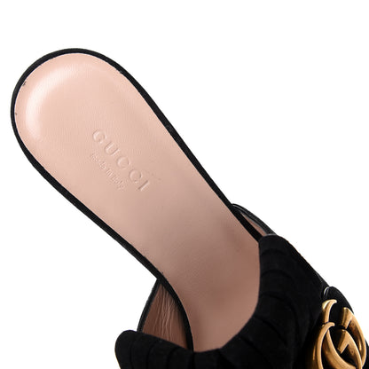 Gucci Kid Scamosciato GG Marmont Fringe 75mm Slide Sandals 38 Black 8 of 10