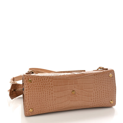 Balenciaga Shiny Supple Calfskin Crocodile Embossed Neo Classic Gold Hardware City Nude Beige 4 of 9