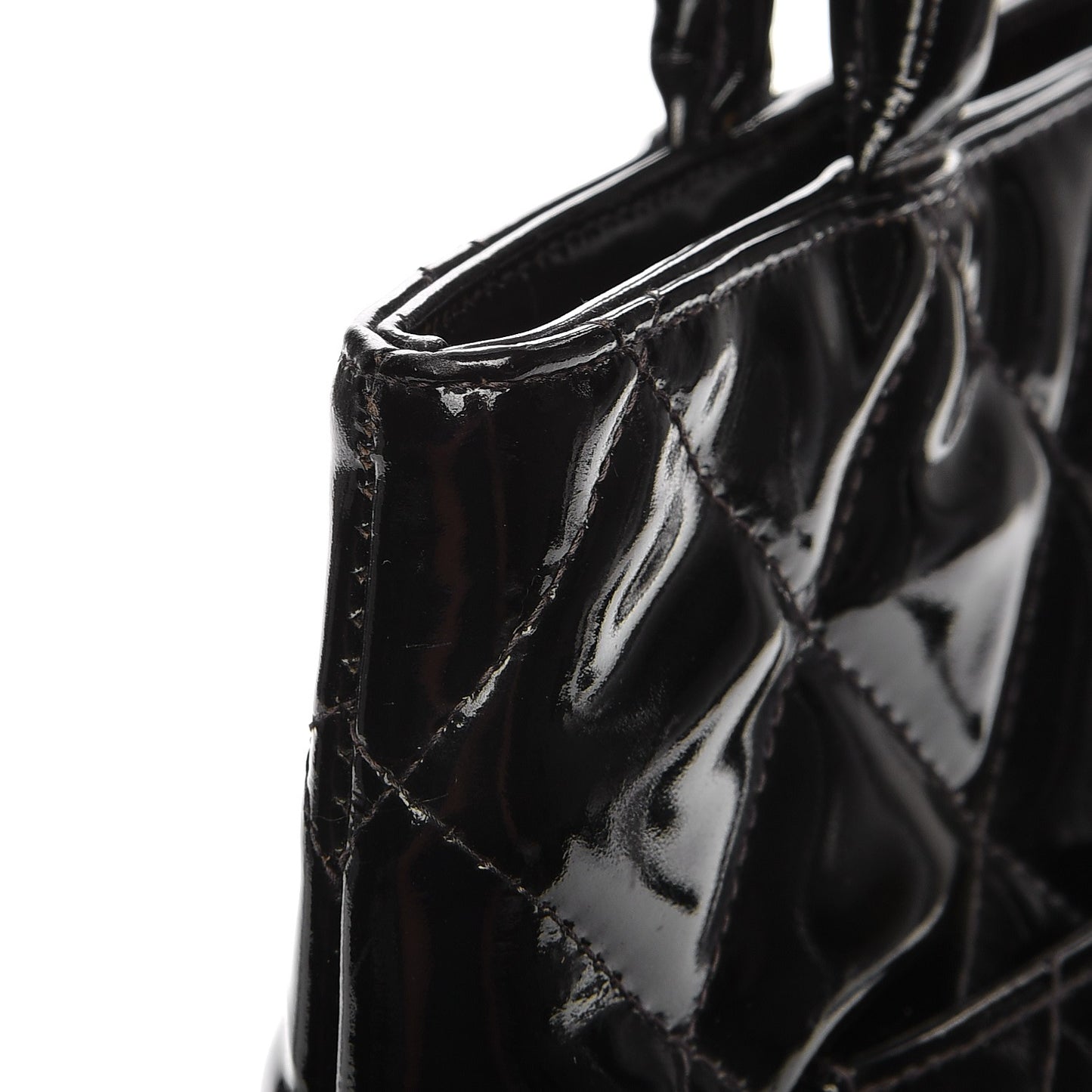 Patent Quilted Medallion Tote Black
