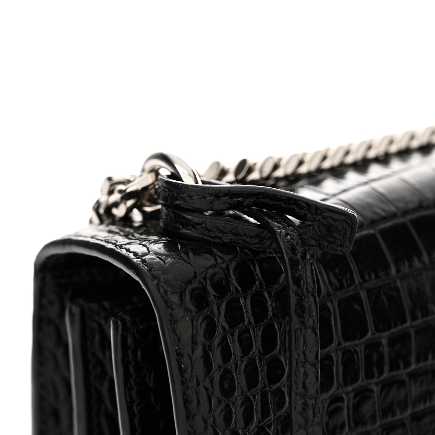 Saint Laurent Calfskin Crocodile Embossed Medium Monogram Sunset Black 11 of 12