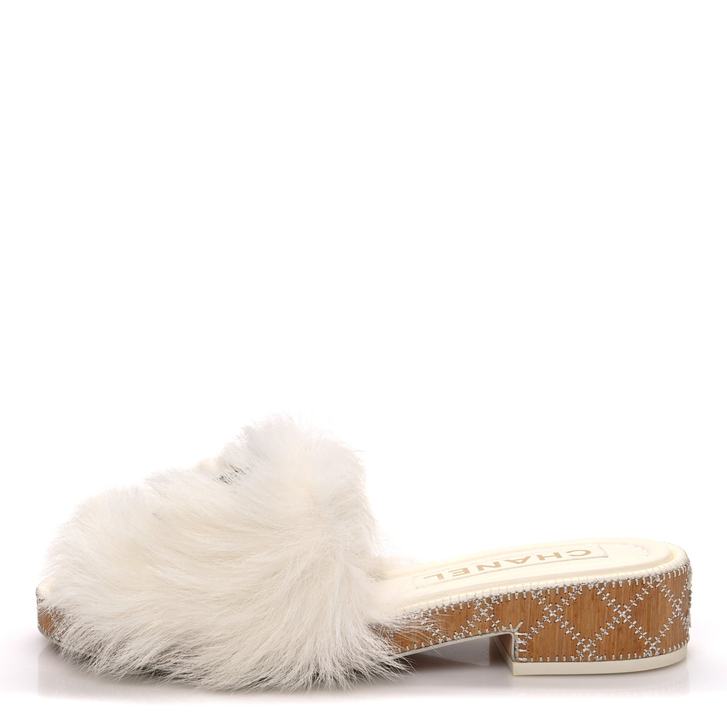 Shearling Lambskin CC Mules Sandal 38 White Black