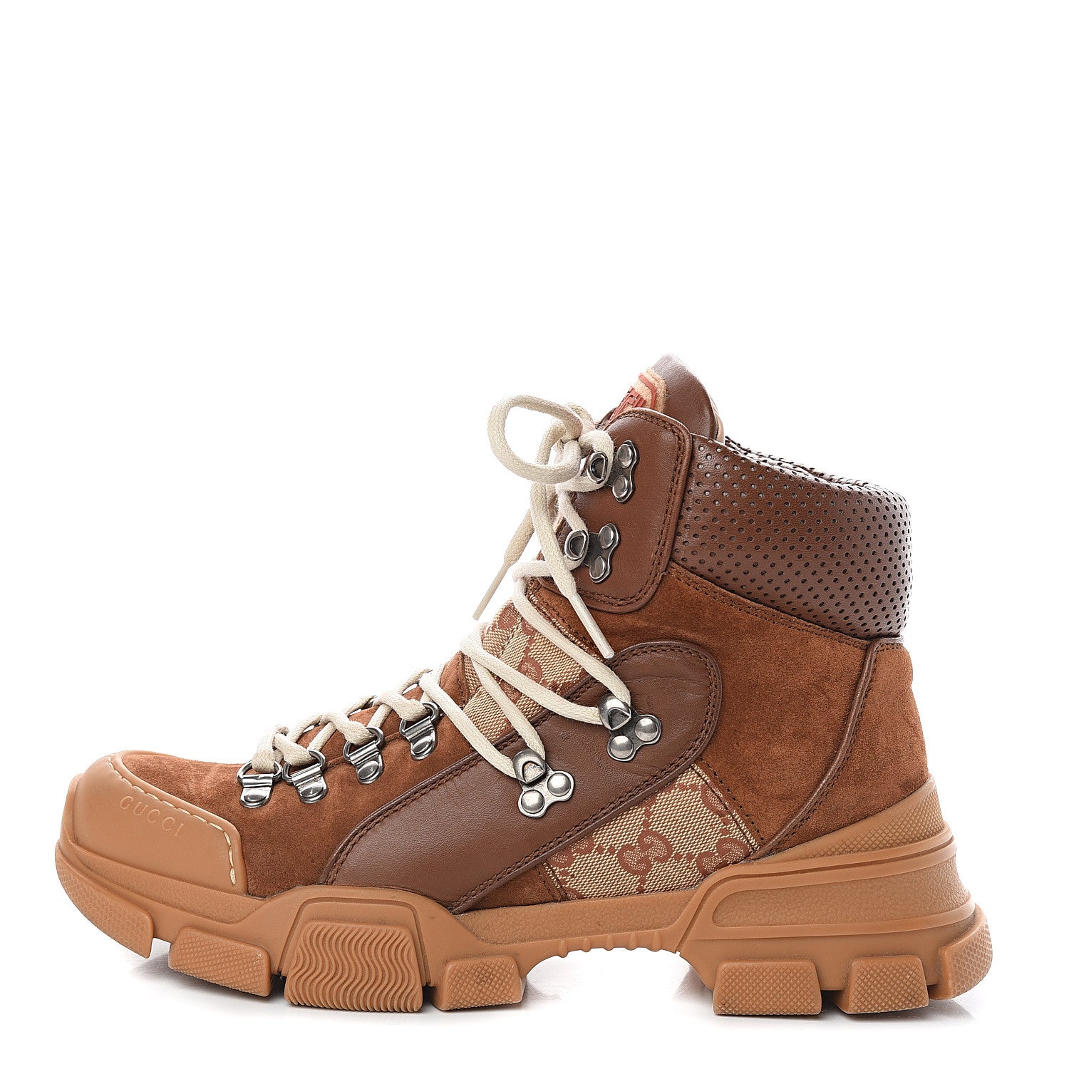 Gucci X SEGA Suede Calfskin GG Monogram Womens Flashtrek High-Top Sneakers 39 New Cuir Beige Ruggine 1 of 9