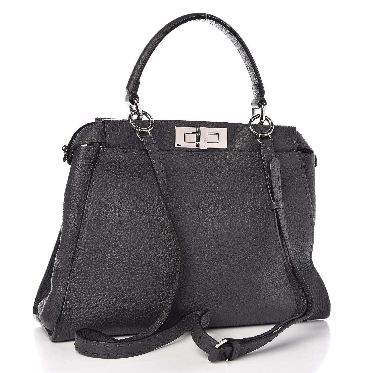 Fendi Cuoio Romano Selleria Bi-Color Medium Peekaboo Iconic Satchel Asfalto Latte 4 of 9