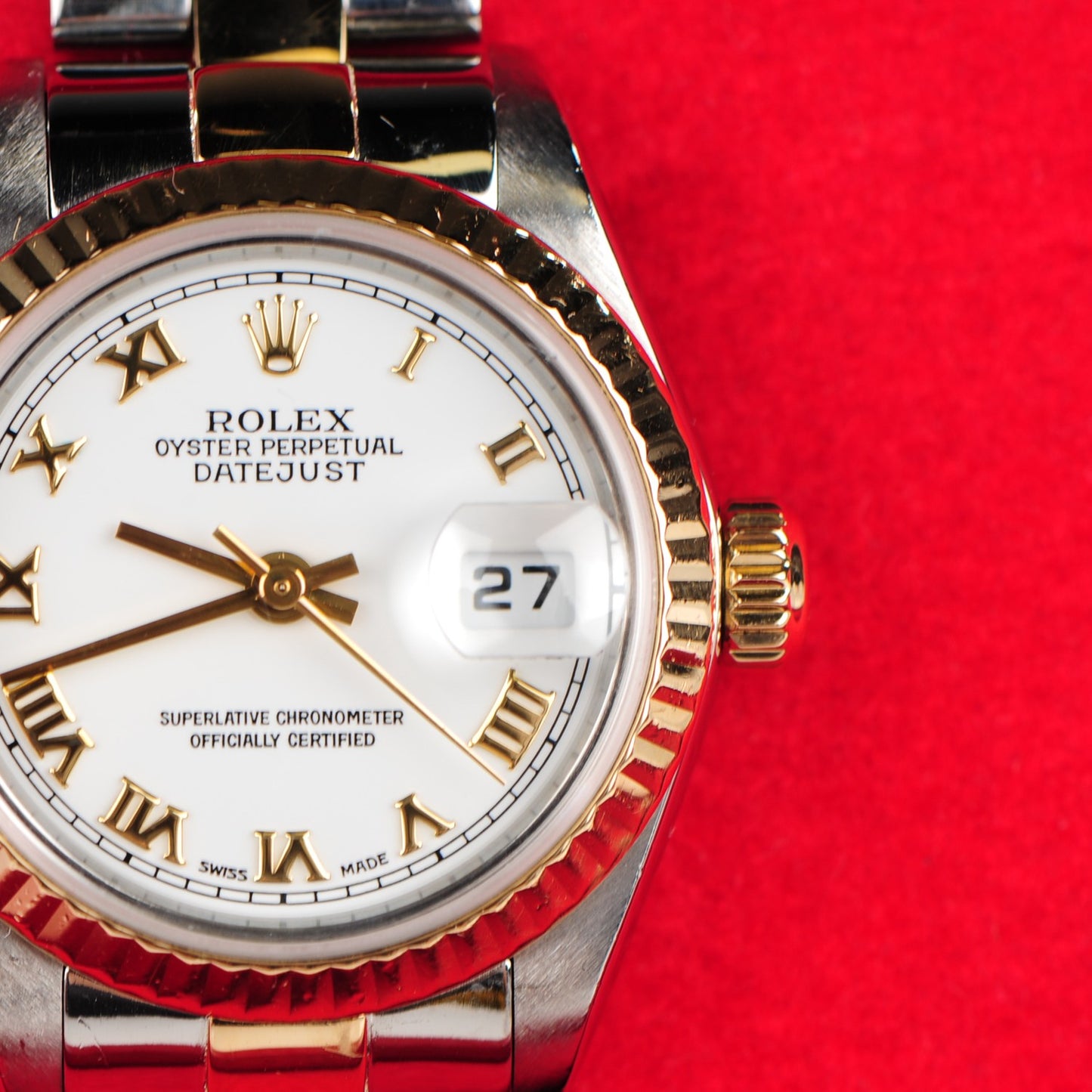 Stainless Steel 18K Yellow Gold 26mm Oyster Perpetual Datejust Watch White Roman 79173