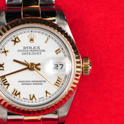 Rolex Stainless Steel 18K Yellow Gold 26mm Oyster Perpetual Datejust Watch White Roman 79173 2 of 11