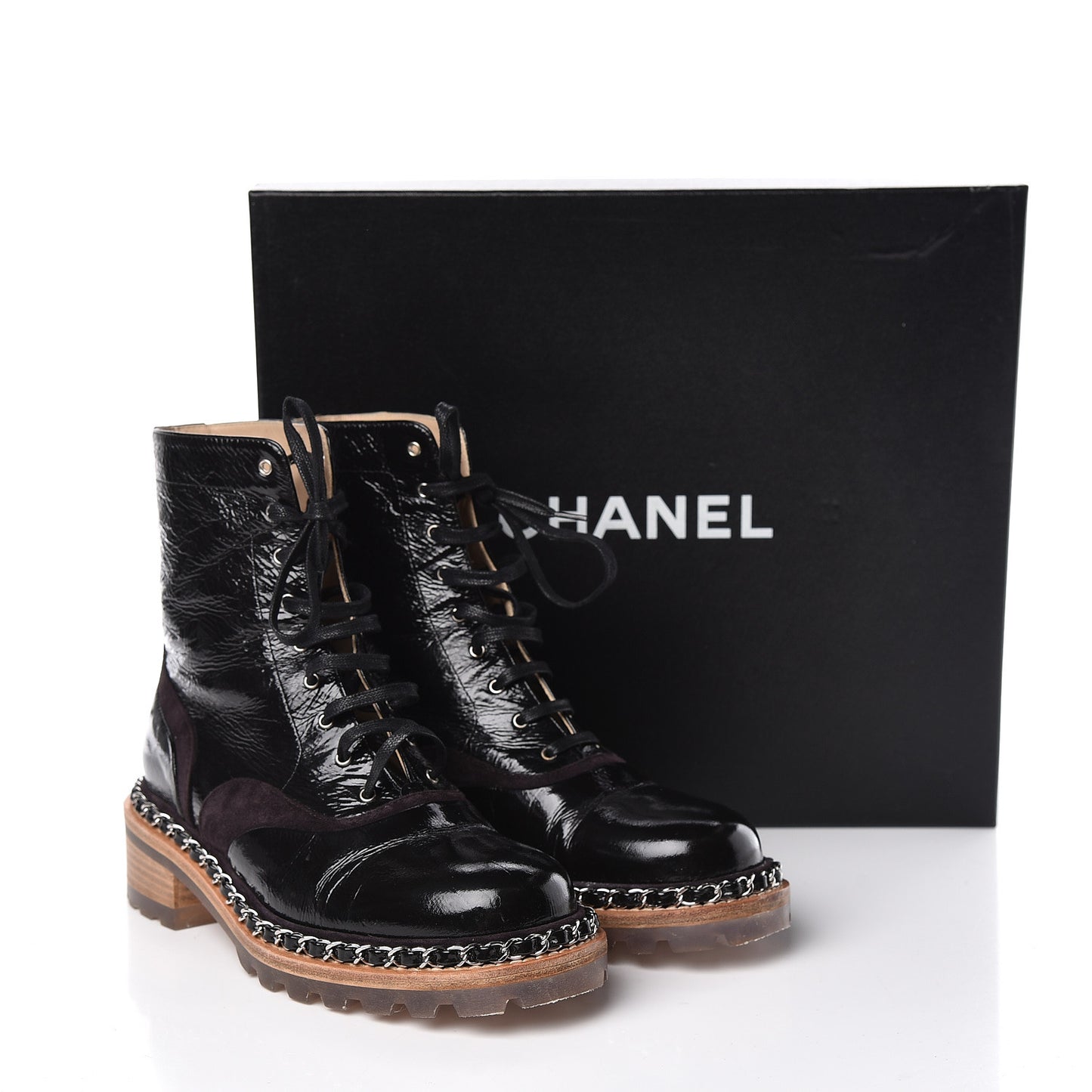 Patent Suede Calfskin Lace Up Short Boots 36 Black Dark Brown