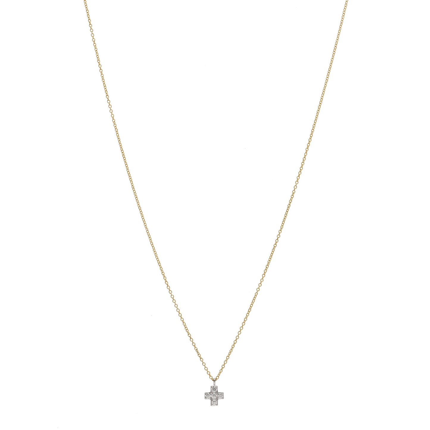 18K Yellow Gold Platinum Diamond Cruciform Cross Pendant Necklace