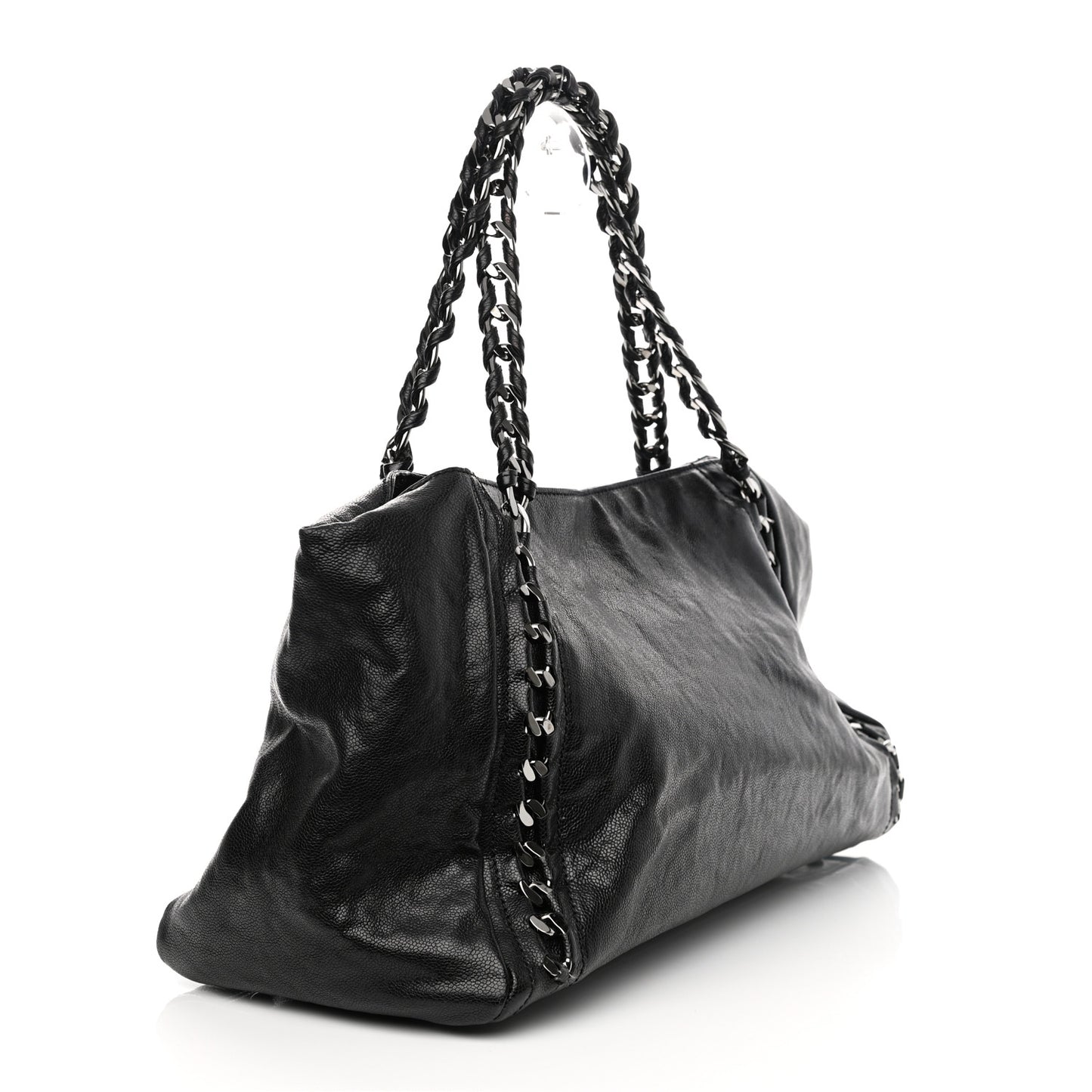 Glazed Caviar East West Modern Chain Tote Black