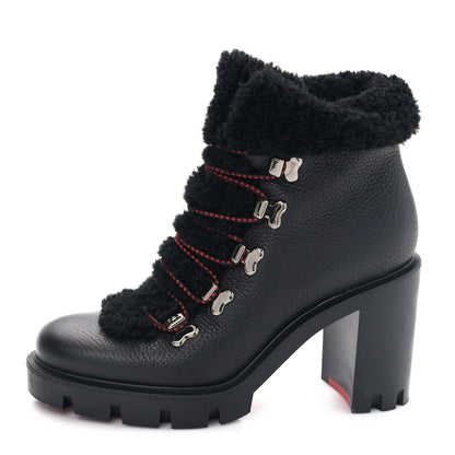 Christian Louboutin Grained Calfskin Shearling Edelvizir 70 Ankle Boots 37.5 Black 1 of 7