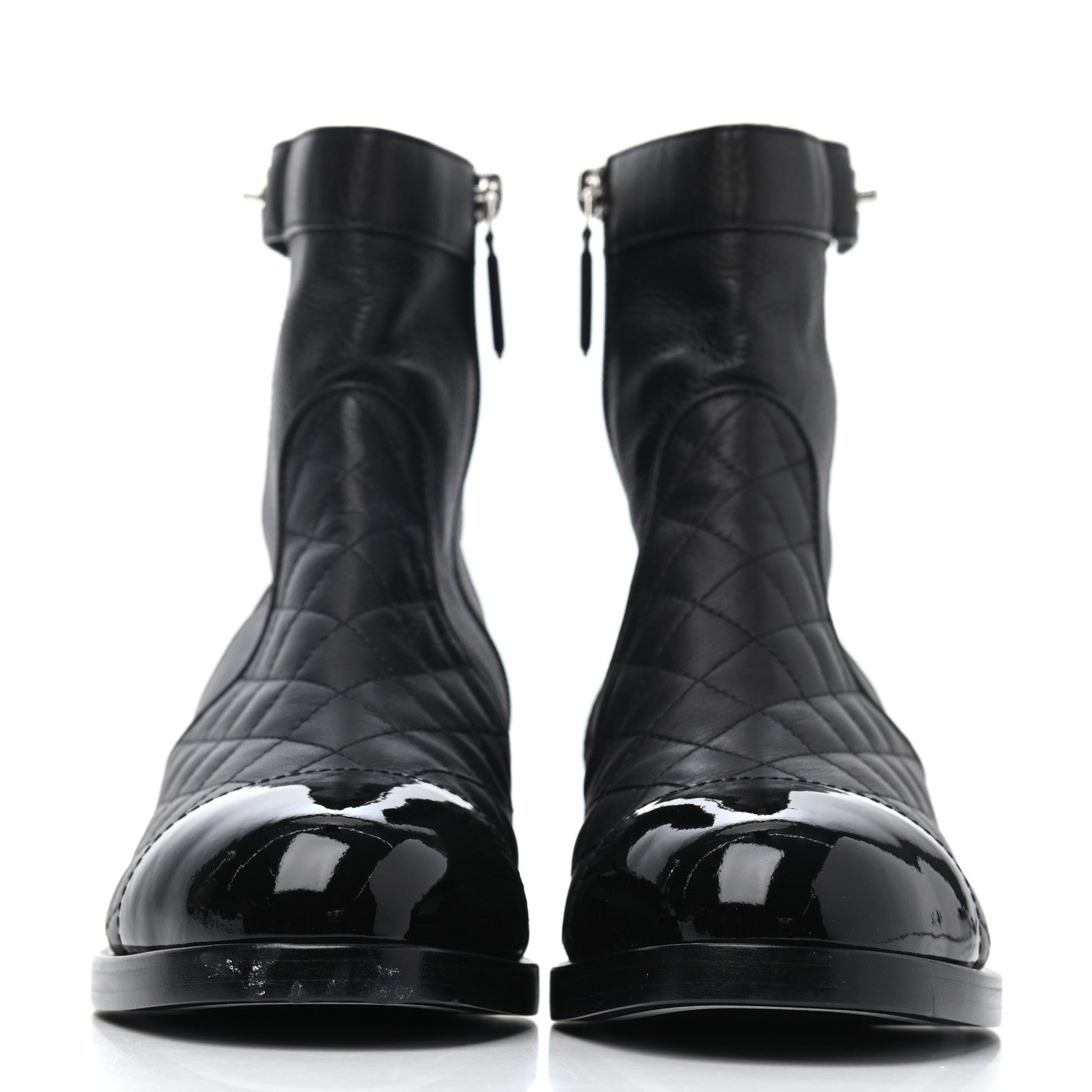 Chanel Calfskin Patent Quilted Cap Toe Short Boots 41.5 Black 2 of 4