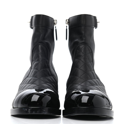 Chanel Calfskin Patent Quilted Cap Toe Short Boots 41.5 Black 2 of 4
