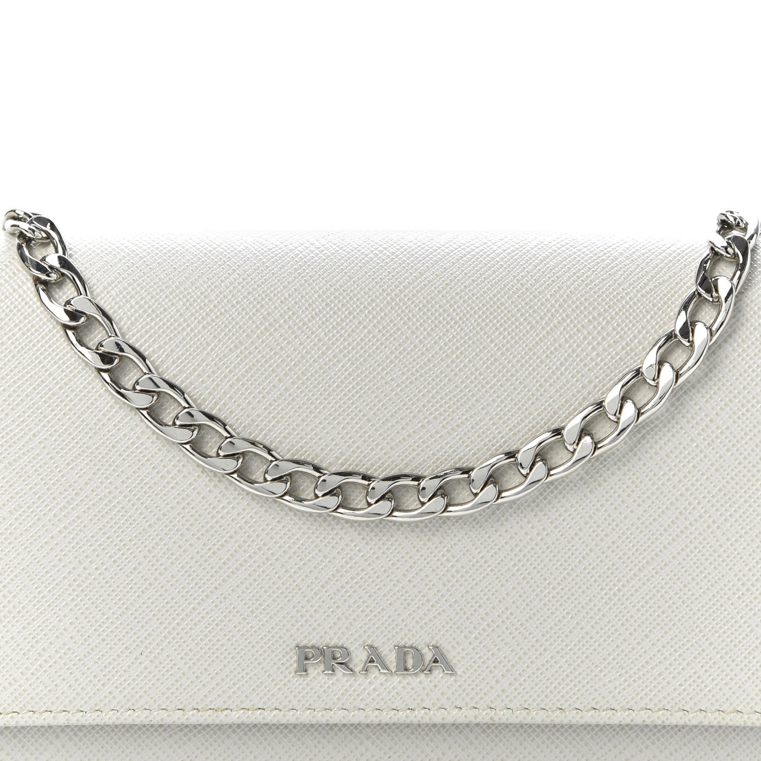 Prada Saffiano Bi-Color Chain Wallet Talco Black 9 of 9