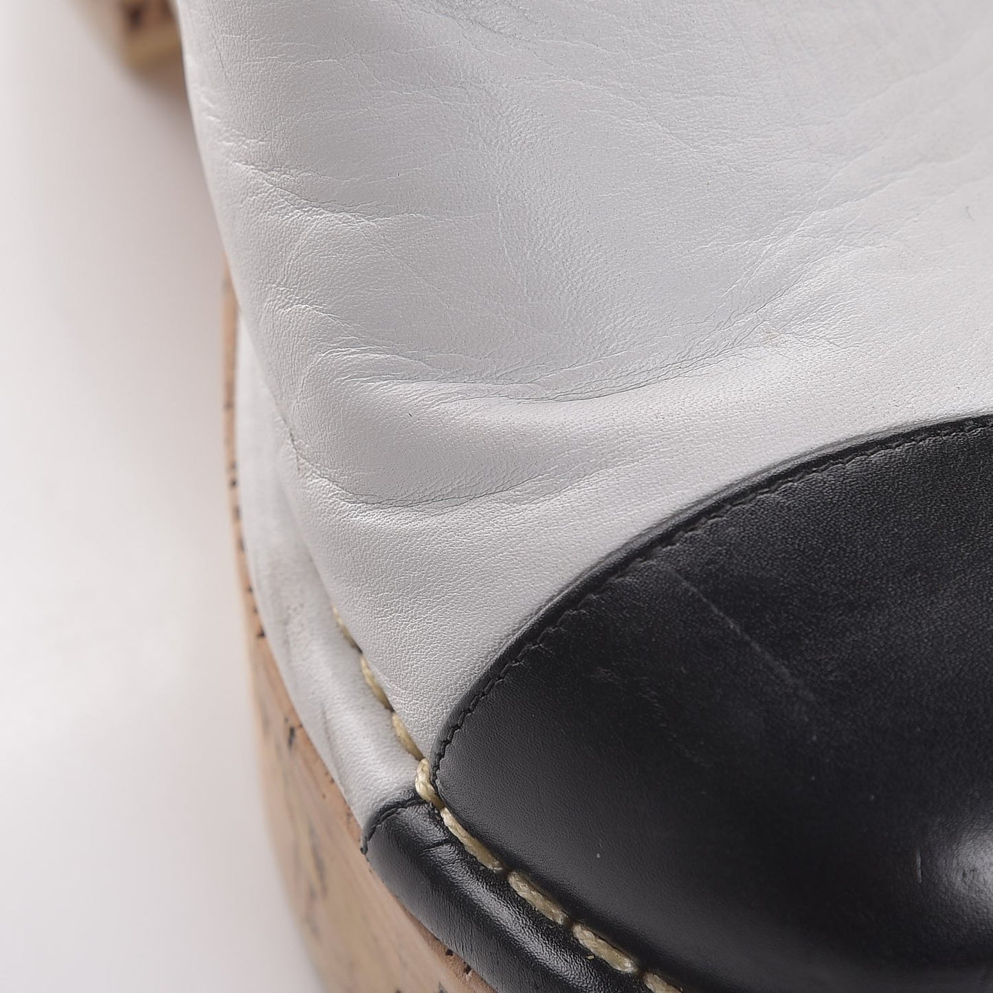 Calfskin Cork Cap Toe CC Clogs 36 Beige Black