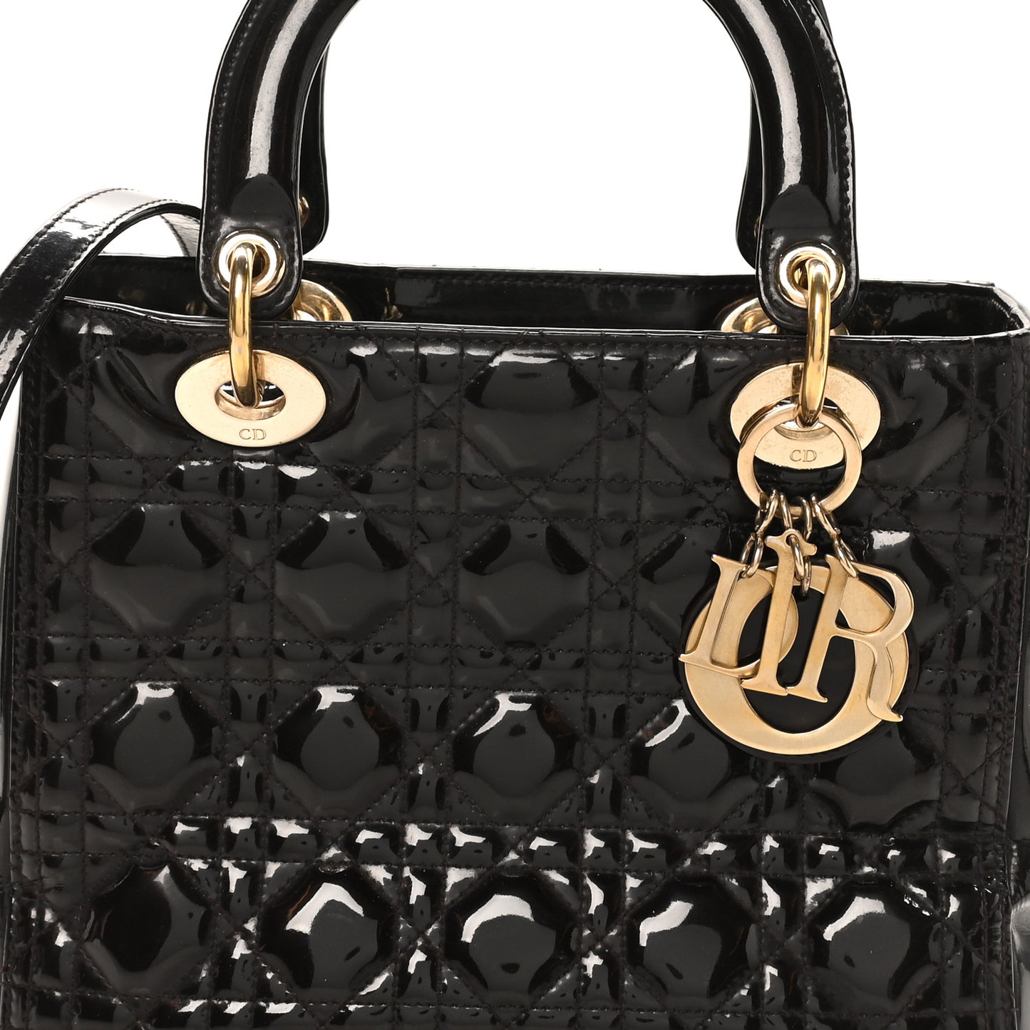 Patent Cannage Medium Lady Dior Dark Brown