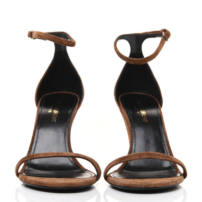 Saint Laurent Suede Lila Wedge Sandals 37.5 Brown 2 of 12