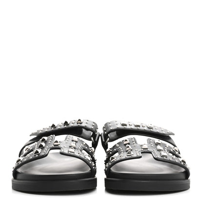 Hermes Calfskin Medor Studded Womens Chypre Sandals 37.5 Black 3 of 9