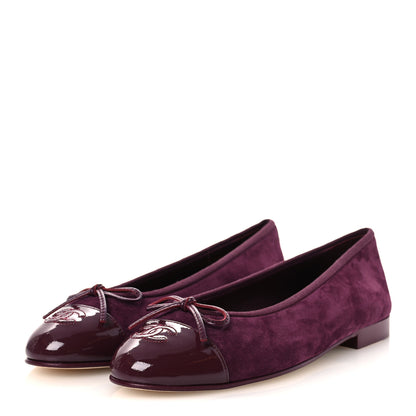Chanel Suede Patent Calfskin Cap Toe CC Ballerina Flats 39.5 Burgundy 4 of 11