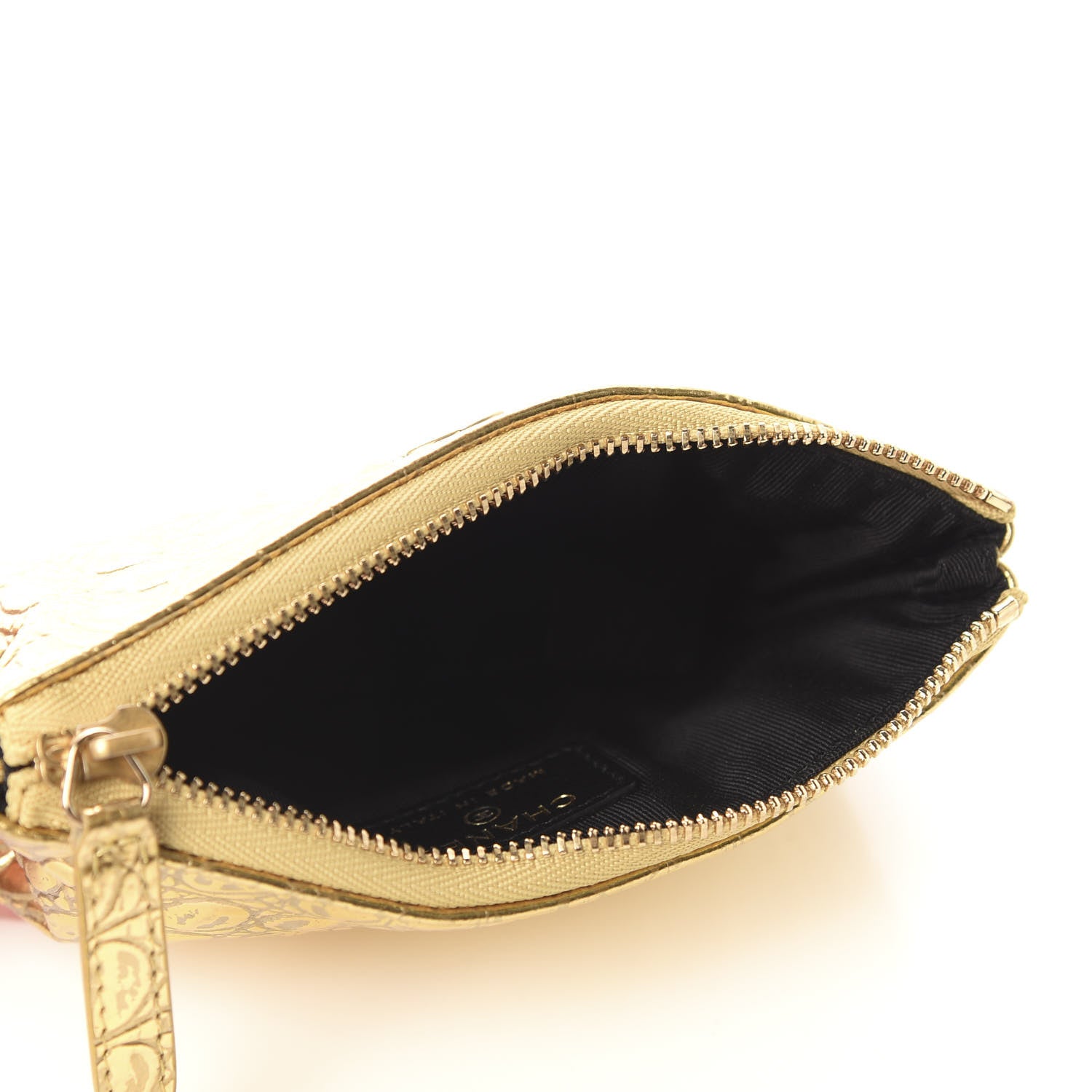 Chanel Metallic Calfskin Crocodile Embossed Cocodile Cosmetic Case Gold 5 of 8