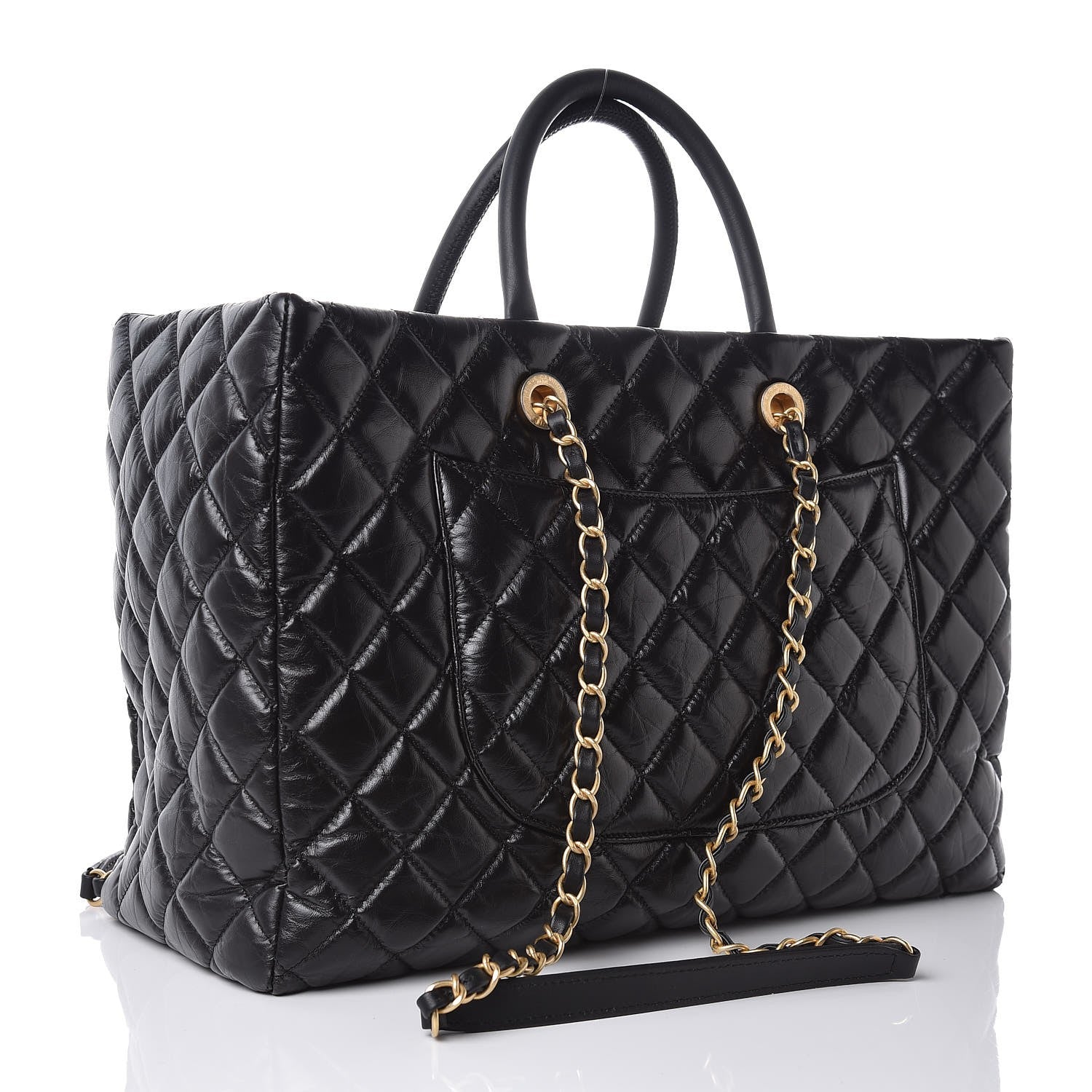 Chanel Aged Calfskin Quilted Large Coco Handle Shopping Tote Black 3 of 7