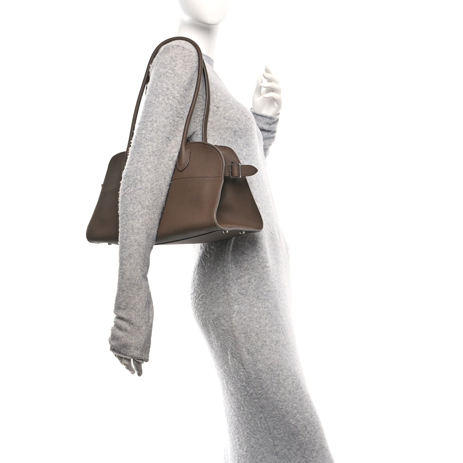 The Row Matte Grained Calfskin Margaux Shoulder 12 Dark Olive 2 of 9