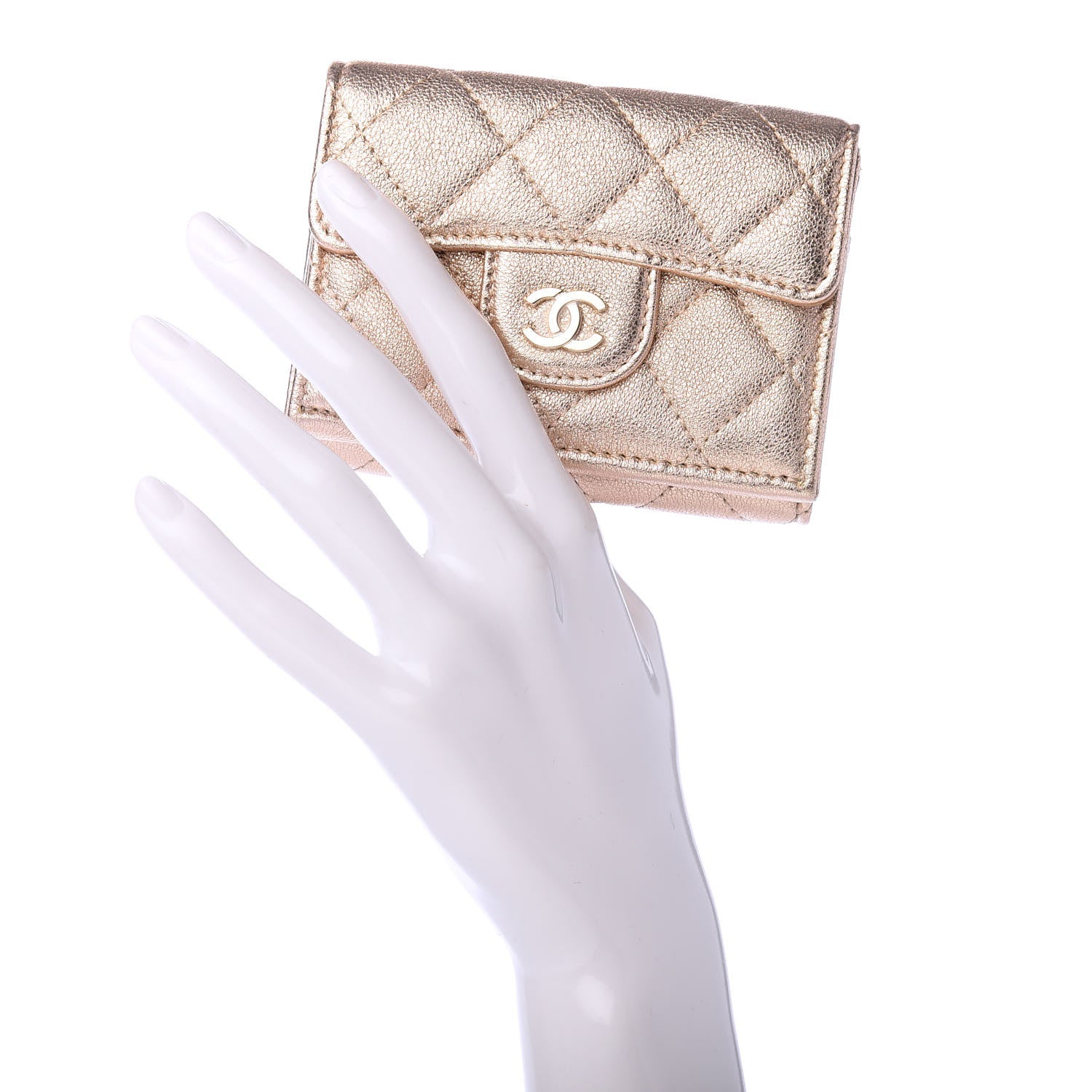 Chanel Metallic Lambskin Quilted Small Flap Wallet Gold 2 of 7