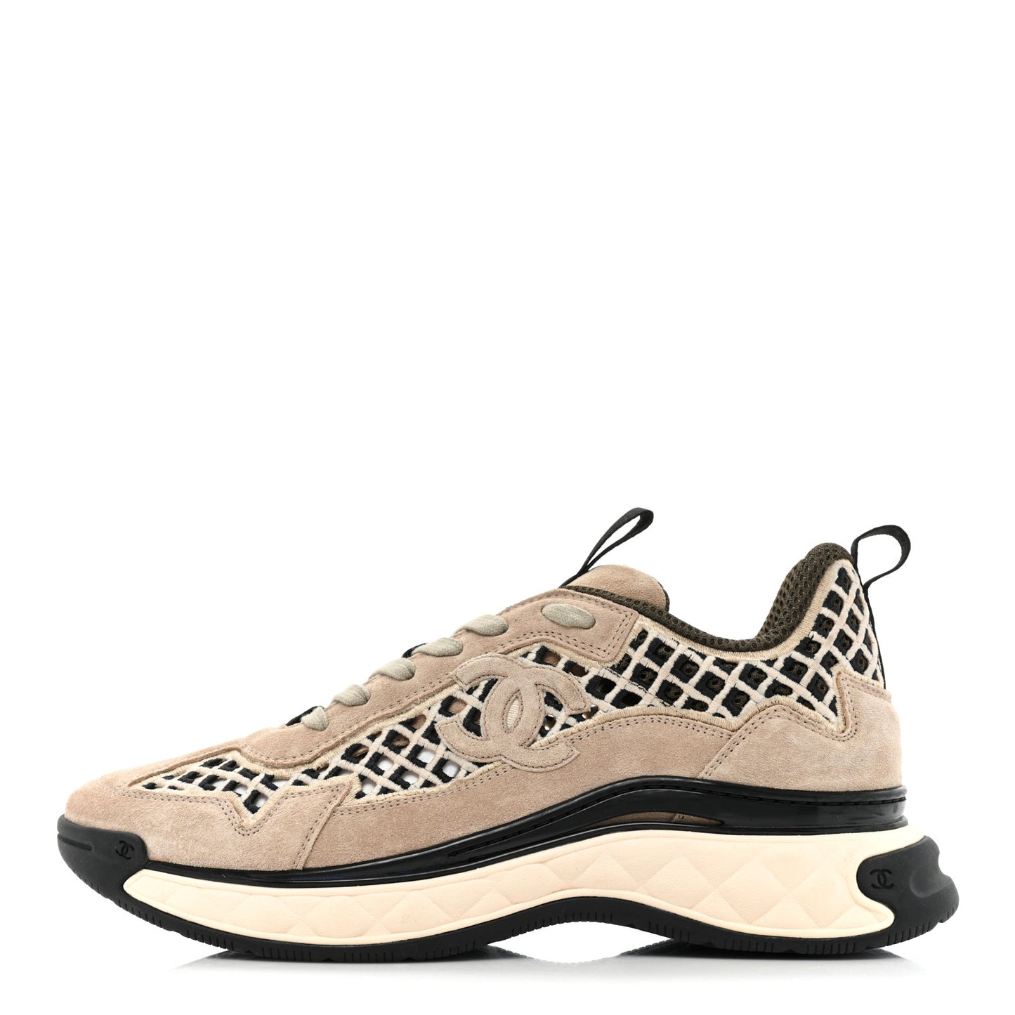 Suede Calfskin Embroidered CC Sneakers 42 Beige Black