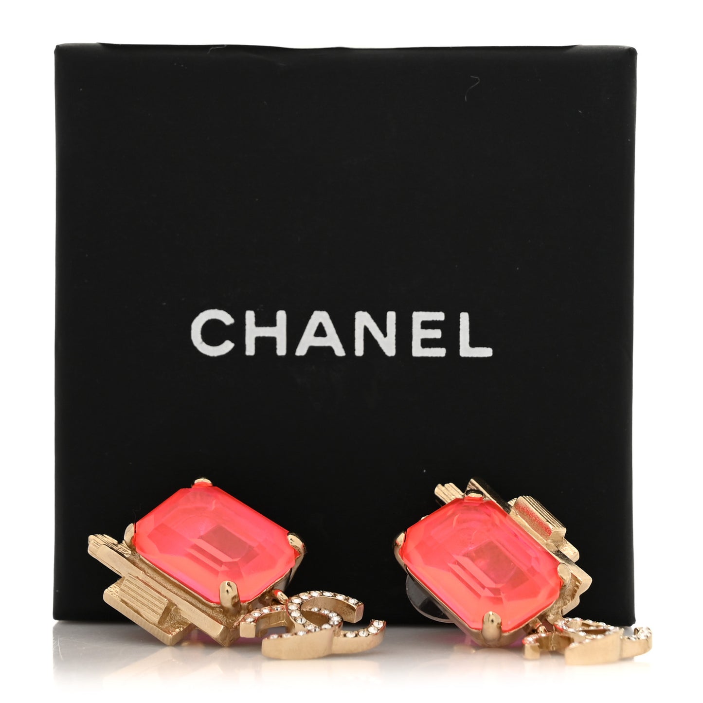 Metal Crystal CC Earrings Gold Pink