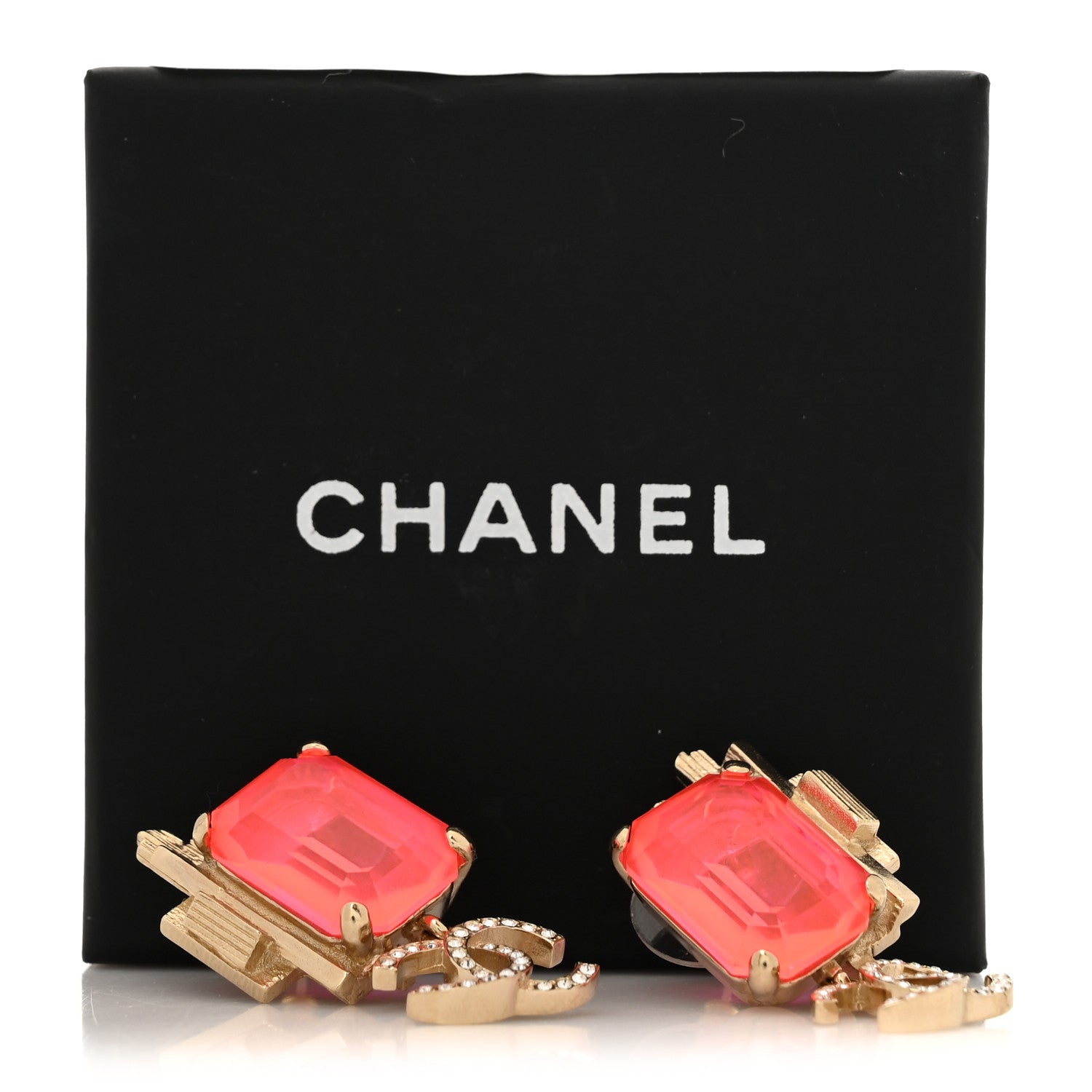 Chanel Metal Crystal CC Earrings Gold Pink 6 of 6